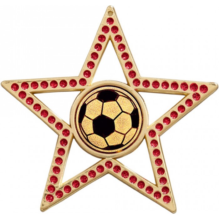 75MM RED STAR MEDAL - FOOTBALL - GOLD